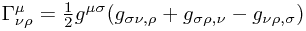 \Gamma^\mu_{\nu\rho} = \frac 1 2 g^{\mu\sigma}(g_{\sigma\nu,\rho}+g_{\sigma\rho,\nu}-g_{\nu\rho,\sigma})