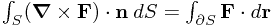 \int_{S} (\boldsymbol{\nabla} \times \mathbf{F}) \cdot \mathbf{n} \:dS = \int_{\partial S} \mathbf{F} \cdot d\mathbf{r}