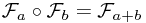 \mathcal{F}_a \circ \mathcal{F}_b = \mathcal{F}_{a+b}